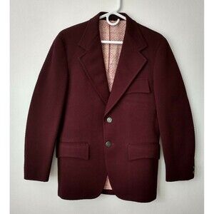 VTG National Shirt Shops Jacket Blazer Burgundy Basketweave 2 Button Sz 38